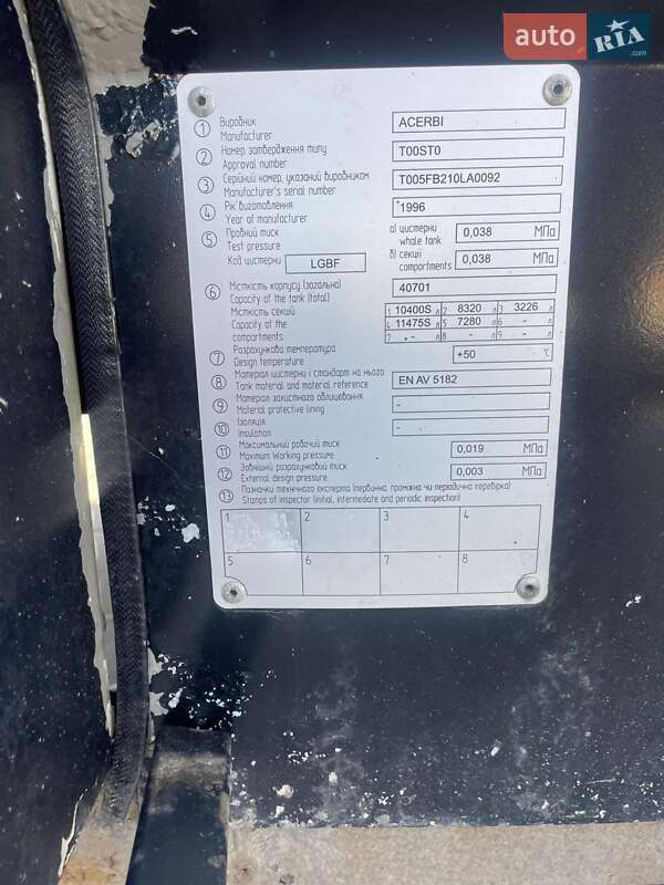 Цистерна полуприцеп Acerbi 21L 1996 в Броварах фото 12 Цистерна полуприцеп Acerbi 21L 1996 в Броварах