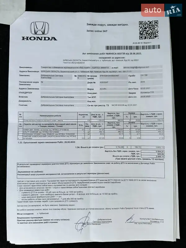 Внедорожник / Кроссовер Acura MDX 2016 в Киеве документ