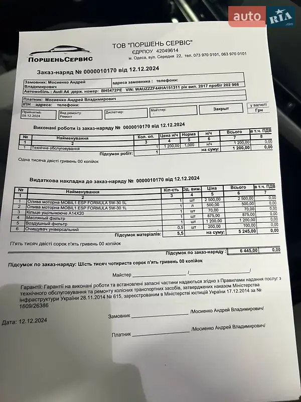 Универсал Audi A4 2017 в Одессе документ