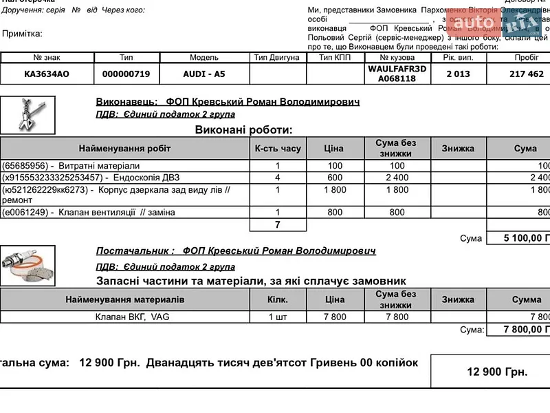 Купе Audi A5 2013 в Києві документ