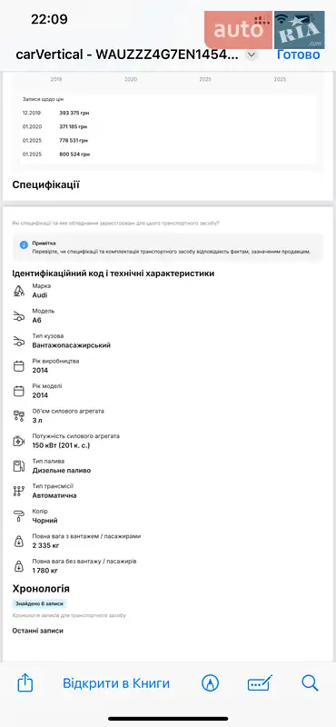 Универсал Audi A6 2014 в Киеве документ