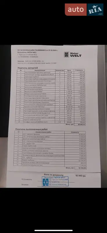 Седан Audi A6 2015 в Одесі документ