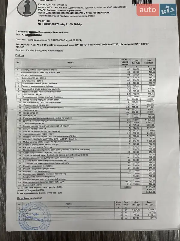 Універсал Audi A6 2017 в Києві документ