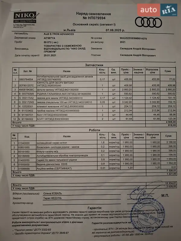 Внедорожник / Кроссовер Audi e-tron 2020 в Тернополе документ