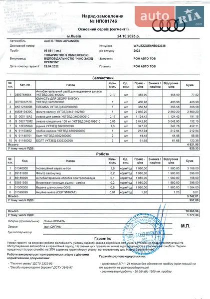 Внедорожник / Кроссовер Audi e-tron 2022 в Киеве документ