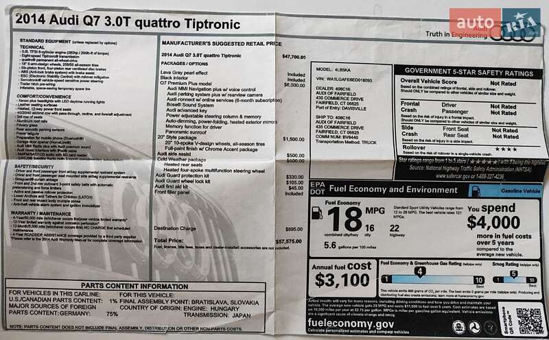 Внедорожник / Кроссовер Audi Q7 2014 в Киеве