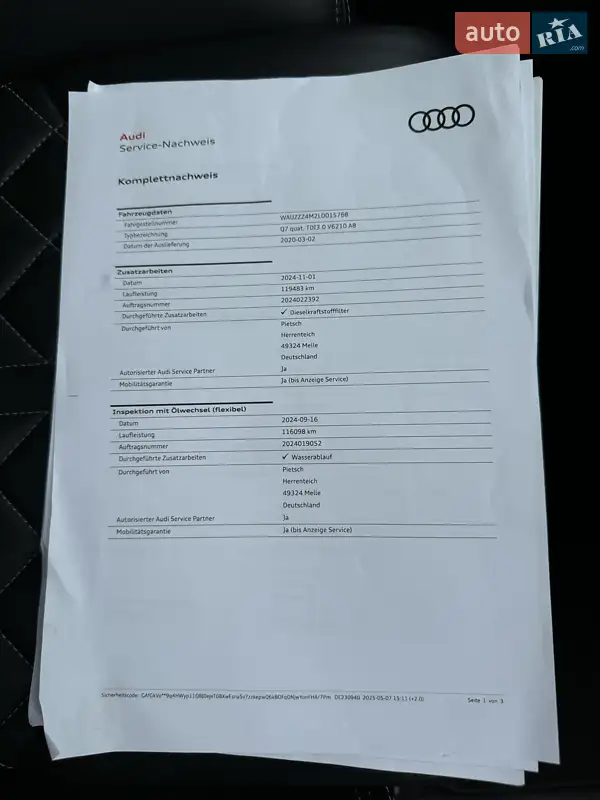 Внедорожник / Кроссовер Audi Q7 2020 в Киеве документ