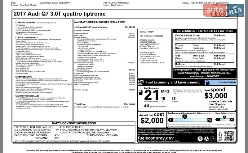Позашляховик / Кросовер Audi Q7 2017 в Києві документ 2 фото Позашляховик / Кросовер Audi Q7 2017 в Києві документ
