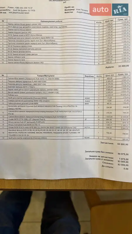 Седан Audi S4 2017 в Луцке документ