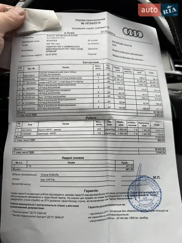 Позашляховик / Кросовер Audi SQ7 2018 в Дніпрі документ 2 фото Позашляховик / Кросовер Audi SQ7 2018 в Дніпрі документ