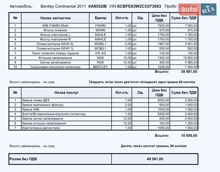 Купе Bentley Continental GT 2011 в Одессе документ