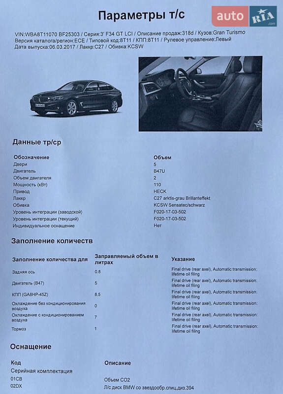 Лифтбек BMW 3 Series GT 2017 в Ужгороде