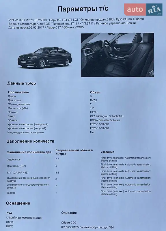 Лифтбек BMW 3 Series GT 2017 в Ужгороде документ