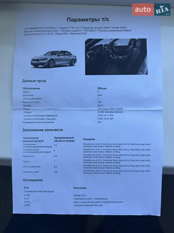 Седан BMW 3 Series 2015 в Львові документ
