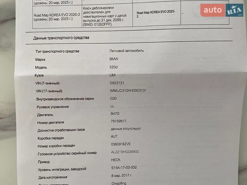 Седан BMW 5 Series 2017 в Виннице документ