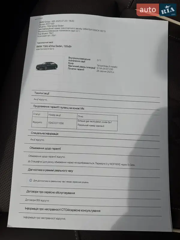 Седан BMW 7 Series 2022 в Киеве документ