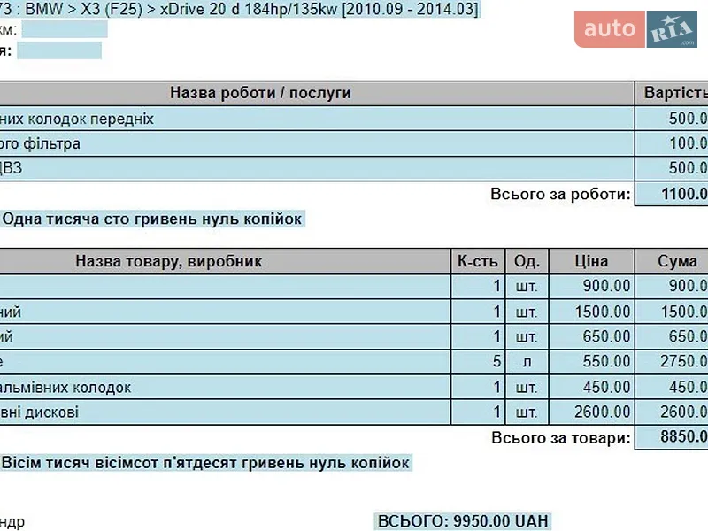 Внедорожник / Кроссовер BMW X3 2013 в Полтаве документ