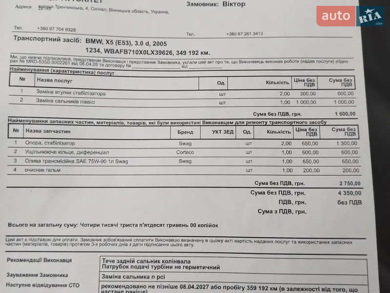 Внедорожник / Кроссовер BMW X5 2006 в Бердичеве документ