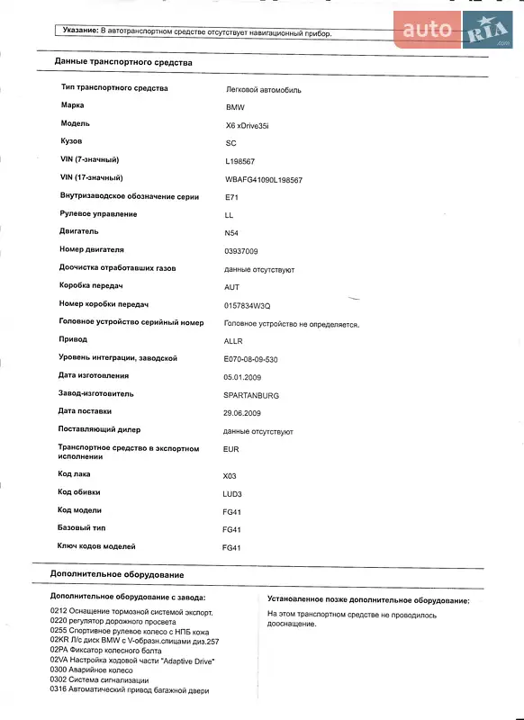 Внедорожник / Кроссовер BMW X6 2009 в Киеве документ