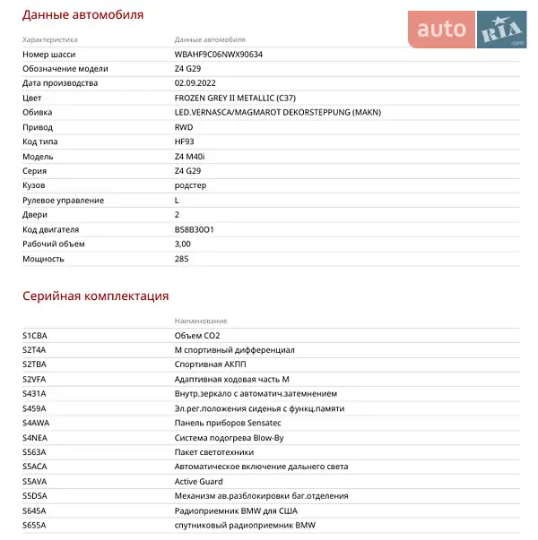 Родстер BMW Z4 2022 в Киеве документ 2 фото Родстер BMW Z4 2022 в Киеве документ