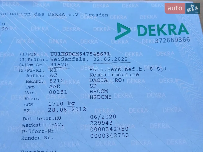 Внедорожник / Кроссовер Dacia Duster 2012 в Чорткове документ
