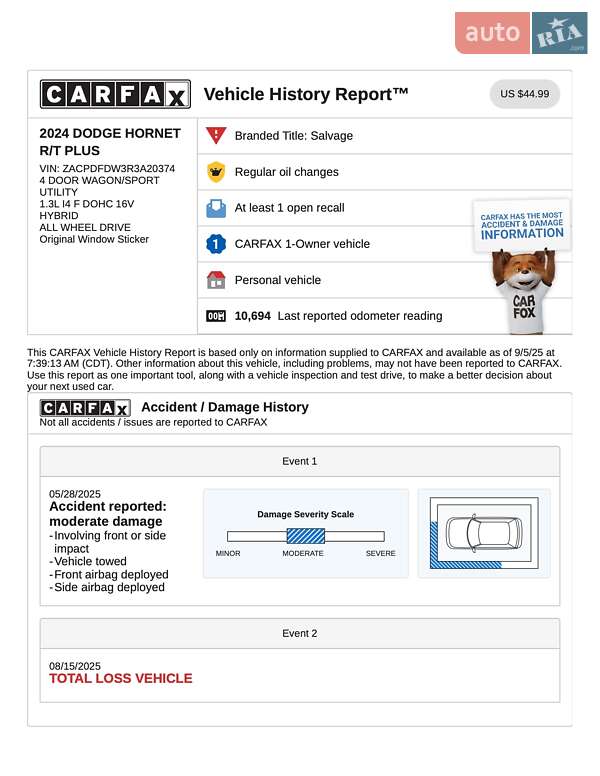 Внедорожник / Кроссовер Dodge Hornet 2023 в Черновцах фото 5 Внедорожник / Кроссовер Dodge Hornet 2023 в Черновцах