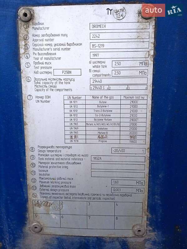 Цистерна напівпричіп Dromech CNG 1997 в Києві фото Цистерна напівпричіп Dromech CNG 1997 в Києві
