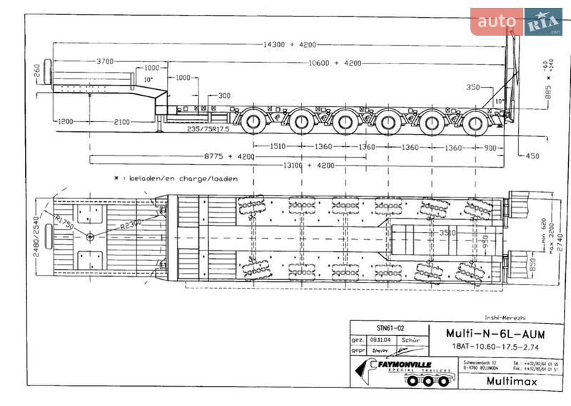 Низкорамна платформа Faymonville STN 2005 в Бучі