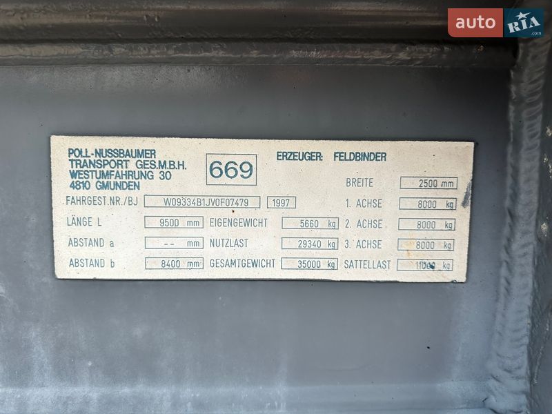 Цистерна полуприцеп Feldbinder KIP 1997 в Луцке