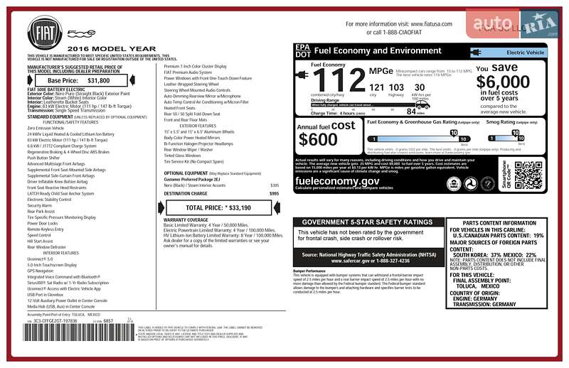 Хэтчбек Fiat 500e 2016 в Львове фото 25 Хэтчбек Fiat 500e 2016 в Львове