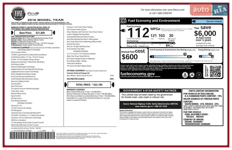 Хэтчбек Fiat 500e 2016 в Львове документ 3 фото Хэтчбек Fiat 500e 2016 в Львове документ