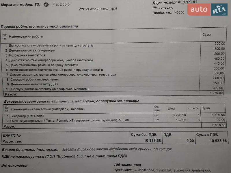 Микровэн Fiat Doblo Panorama 2013 в Днепре документ