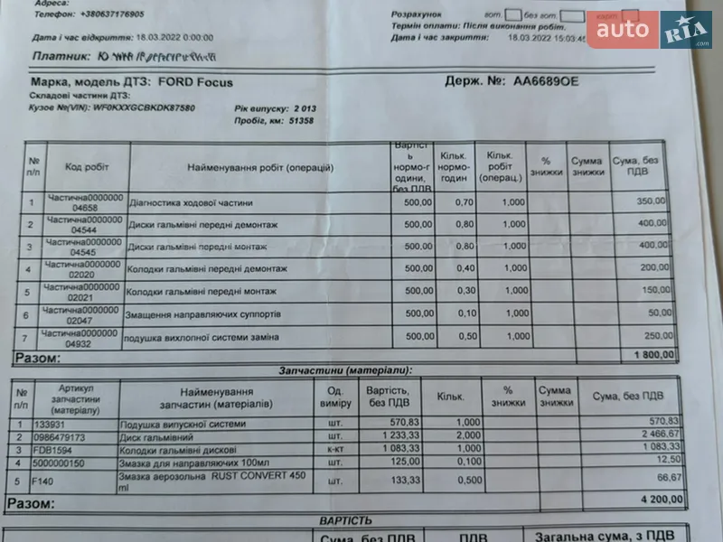 Хэтчбек Ford Focus 2013 в Киеве документ