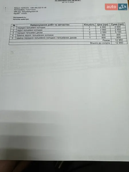 Седан Ford Fusion 2016 в Киеве документ