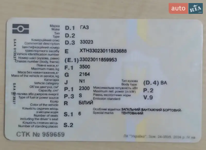 Борт ГАЗ 3302 Газель 2001 в Звягелі документ