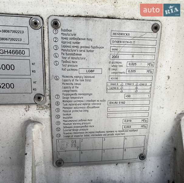 Цистерна полуприцеп Hendricks Goch 2003 в Львове