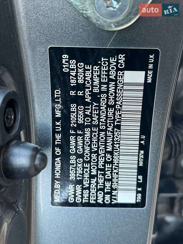 Хетчбек Honda Civic 2019 в Запоріжжі фото 14 Хетчбек Honda Civic 2019 в Запоріжжі