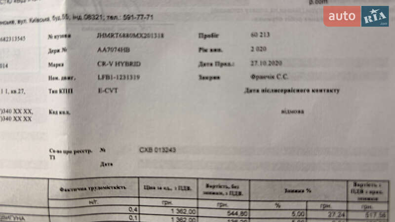 Внедорожник / Кроссовер Honda CR-V 2020 в Киеве фото 26 Внедорожник / Кроссовер Honda CR-V 2020 в Киеве