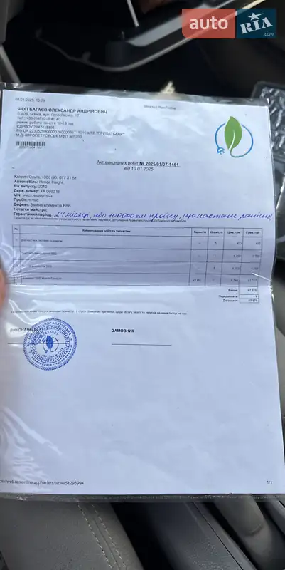 Хэтчбек Honda Insight 2010 в Киеве документ