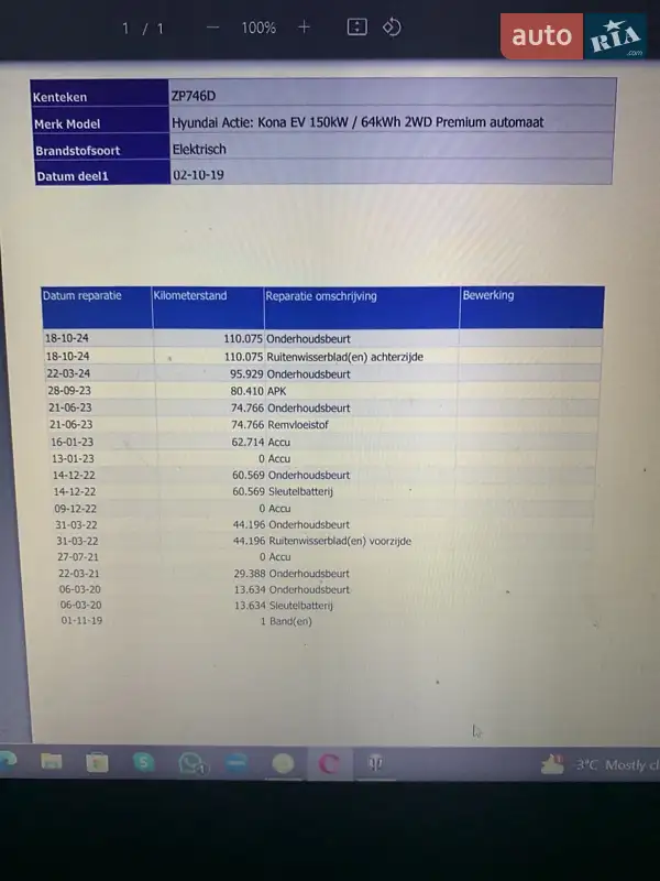 Внедорожник / Кроссовер Hyundai Kona Electric 2019 в Киеве документ