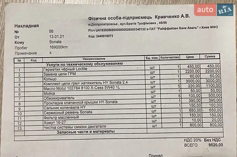 Седан Hyundai Sonata 2005 в Краснограді документ