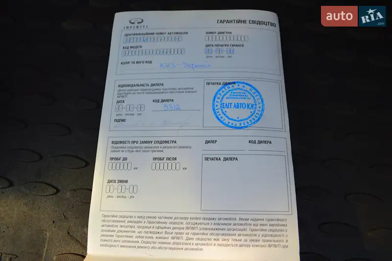 Внедорожник / Кроссовер Infiniti EX 35 2008 в Одессе документ