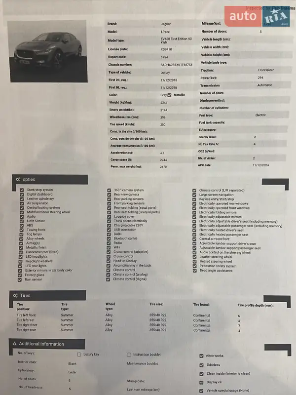 Внедорожник / Кроссовер Jaguar I-Pace 2018 в Ужгороде документ