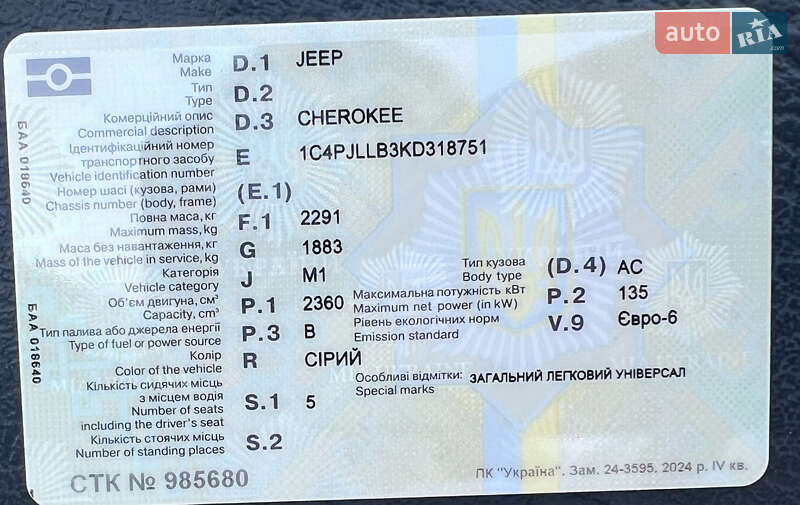 Позашляховик / Кросовер Jeep Cherokee 2018 в Шаргороді