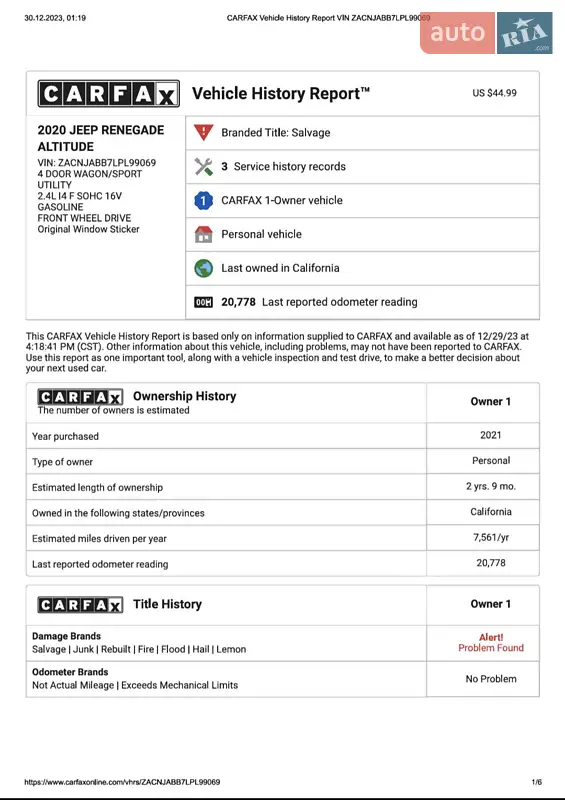 Внедорожник / Кроссовер Jeep Renegade 2020 в Киеве документ 2 фото Внедорожник / Кроссовер Jeep Renegade 2020 в Киеве документ