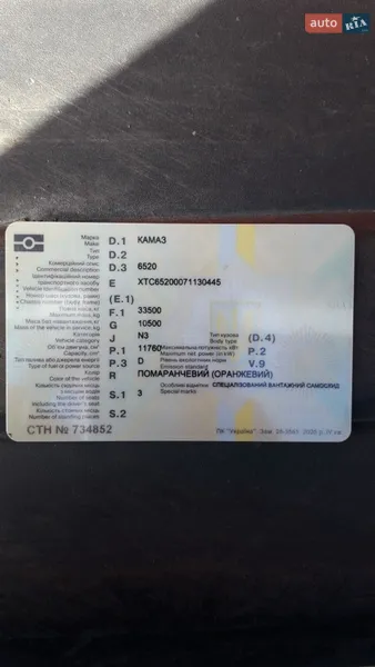 Самосвал КамАЗ 6520 2008 в Ракитном документ