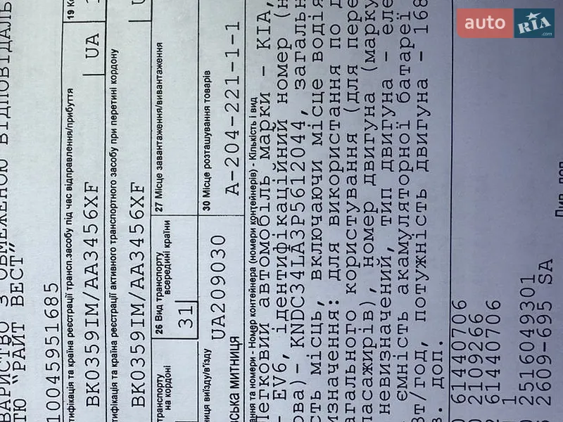 Внедорожник / Кроссовер Kia EV6 2023 в Ровно документ