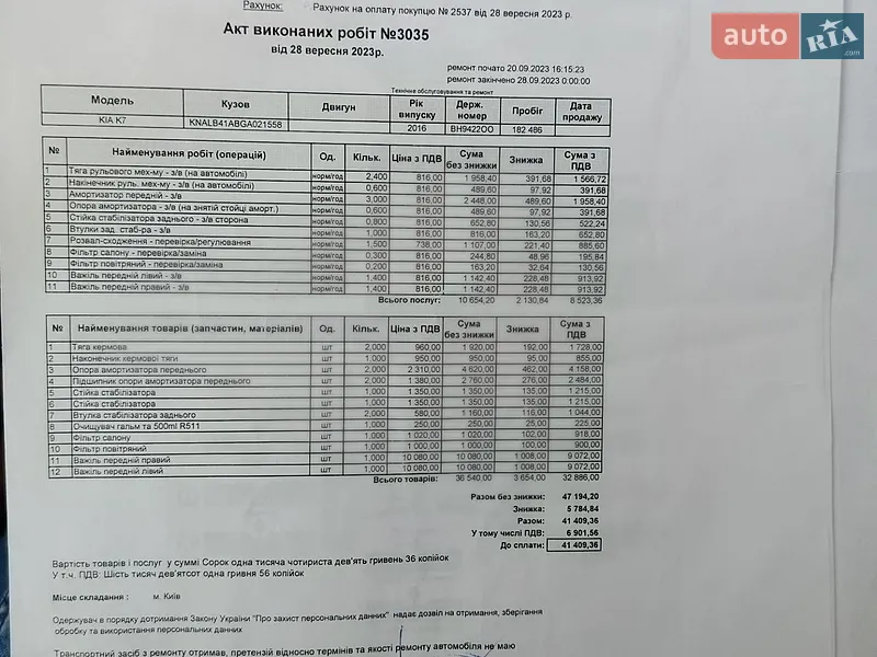 Седан Kia K7 2016 в Києві документ