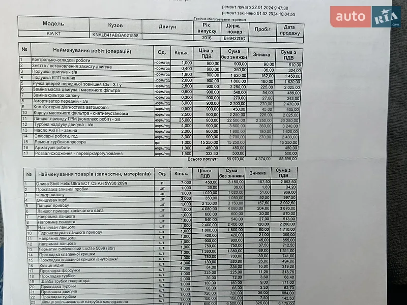 Седан Kia K7 2016 в Києві документ