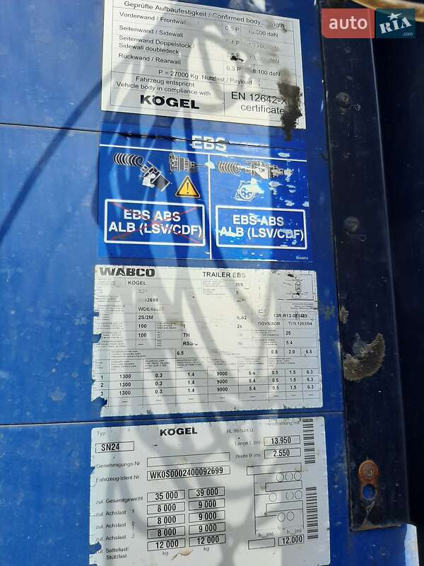 Тентований борт (штора) - напівпричіп Kogel SN 24 2007 в Івано-Франківську